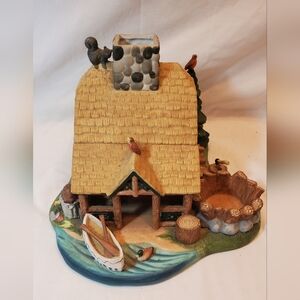 Partylite Vtg Retired Gone Fishing Log Cabin Tea Light Votive Mini Candle Holder